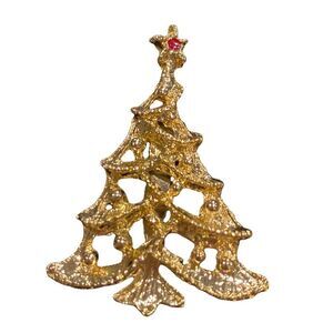 Vintage Christmas tree Gold with red star Antique delightful,